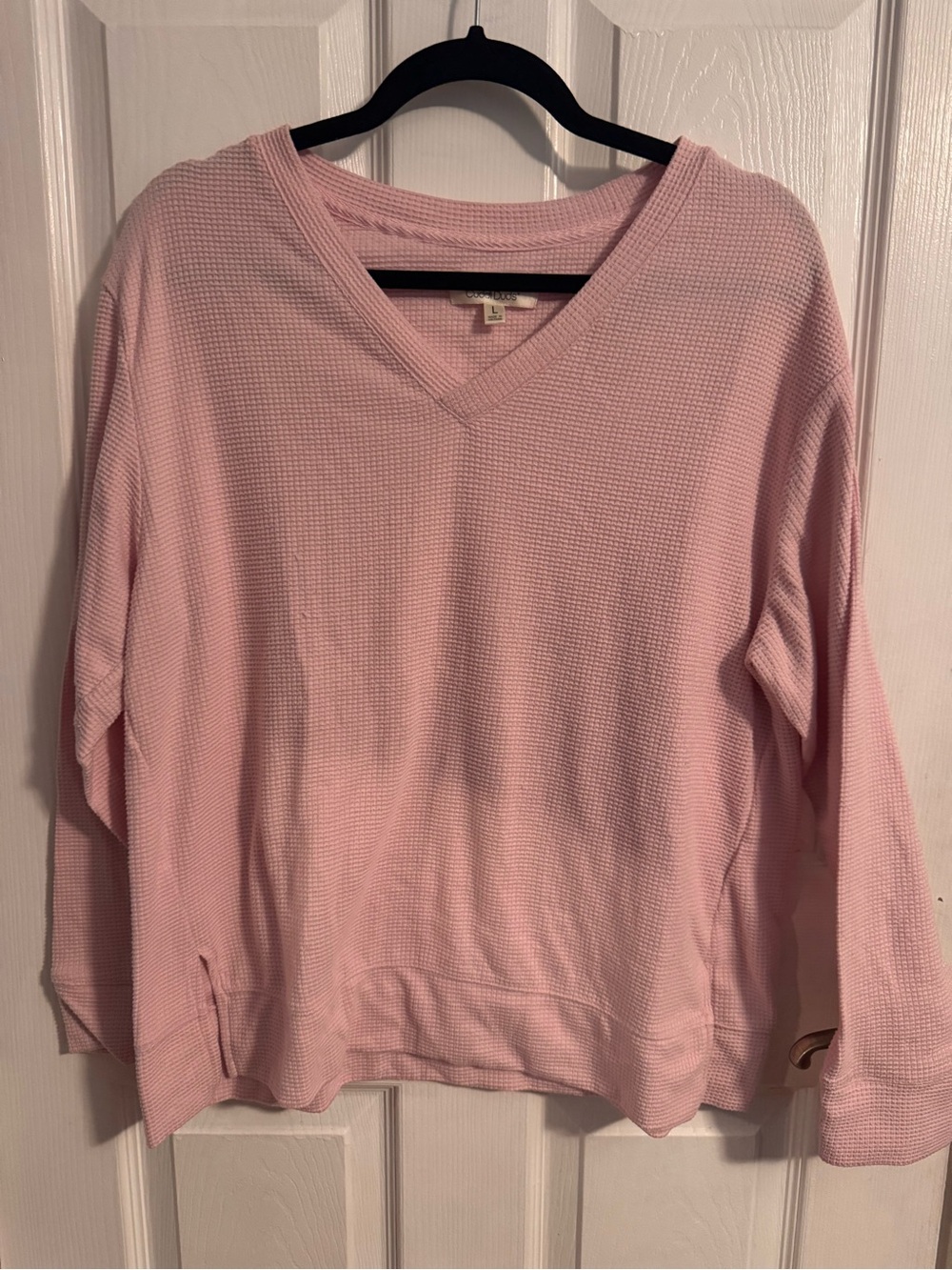 Women's Light Pink V-Neck Sweater - Relaxed Knit